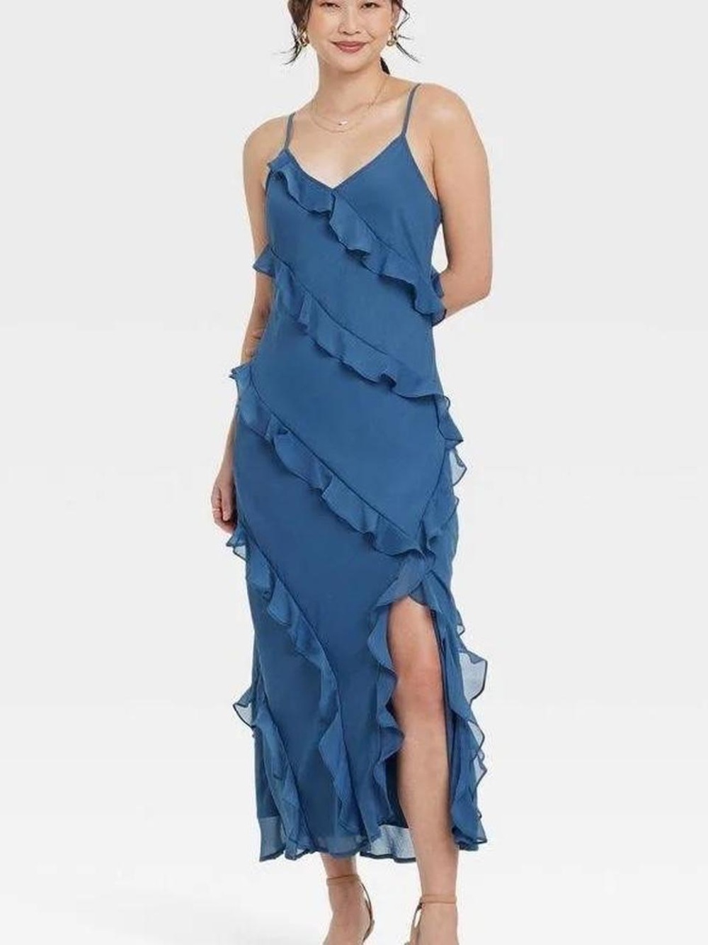 a new day Blue Ruffle Maxi Slip Dress